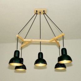 Lampă suspendată modernă contemporană din lemn cu 5 lumină, cu abajur din fier