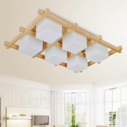 Plafoniere cu 6 lumini, în stil nordic, modern și contemporan, cu abajur din sticlă