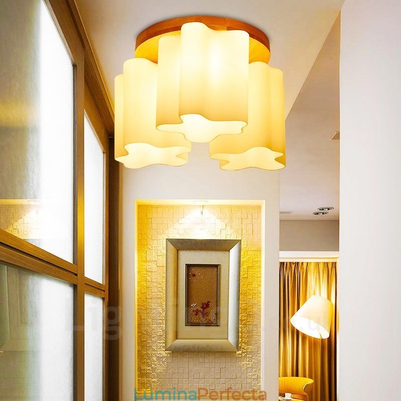 Plafoniere moderne, contemporane, cu 3 lumini, cu abajur din sticlă