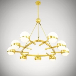 Plafoniere cu 9 lumini, moderne, contemporane, în stil nordic, candelabru placat cu cupru cu abajur din sticlă auriu și alb.