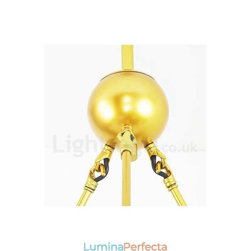 Plafoniere cu 9 lumini, moderne, contemporane, în stil nordic, candelabru placat cu cupru cu abajur din sticlă auriu și alb.