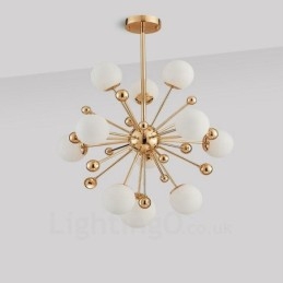 Plafoniere moderne și contemporane cu 11 lumini Candelabru placat cu cupru cu abajur din sticlă bilă albă