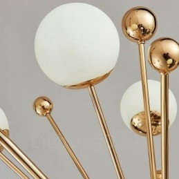 Plafoniere moderne și contemporane cu 11 lumini Candelabru placat cu cupru cu abajur din sticlă bilă albă