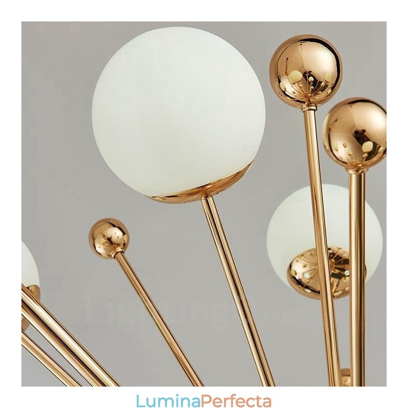 Plafoniere moderne și contemporane cu 11 lumini Candelabru placat cu cupru cu abajur din sticlă bilă albă