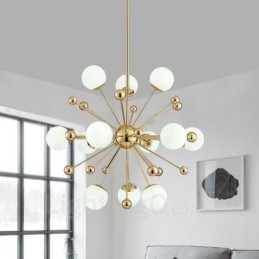 Plafoniere contemporane moderne cu 12 lumini Candelabru placat cu cupru cu abajur din sticlă albă