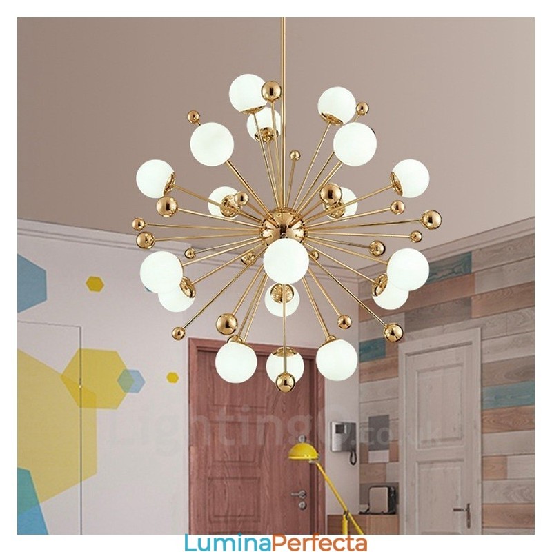 Plafoniere moderne și contemporane cu 18 lumini Candelabru placat cu cupru cu abajur din sticlă albă