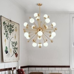 Plafoniere moderne și contemporane cu 18 lumini Candelabru placat cu cupru cu abajur din sticlă albă