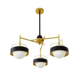 Plafoniere moderne și contemporane cu 3 lumini Candelabru placat cu cupru cu abajur din sticlă albă și neagră