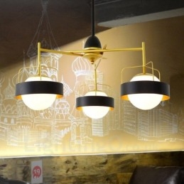 Plafoniere moderne și contemporane cu 3 lumini Candelabru placat cu cupru cu abajur din sticlă albă și neagră