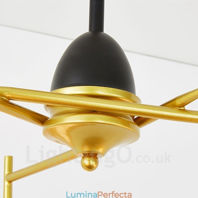 Plafoniere moderne și contemporane cu 3 lumini Candelabru placat cu cupru cu abajur din sticlă albă și neagră