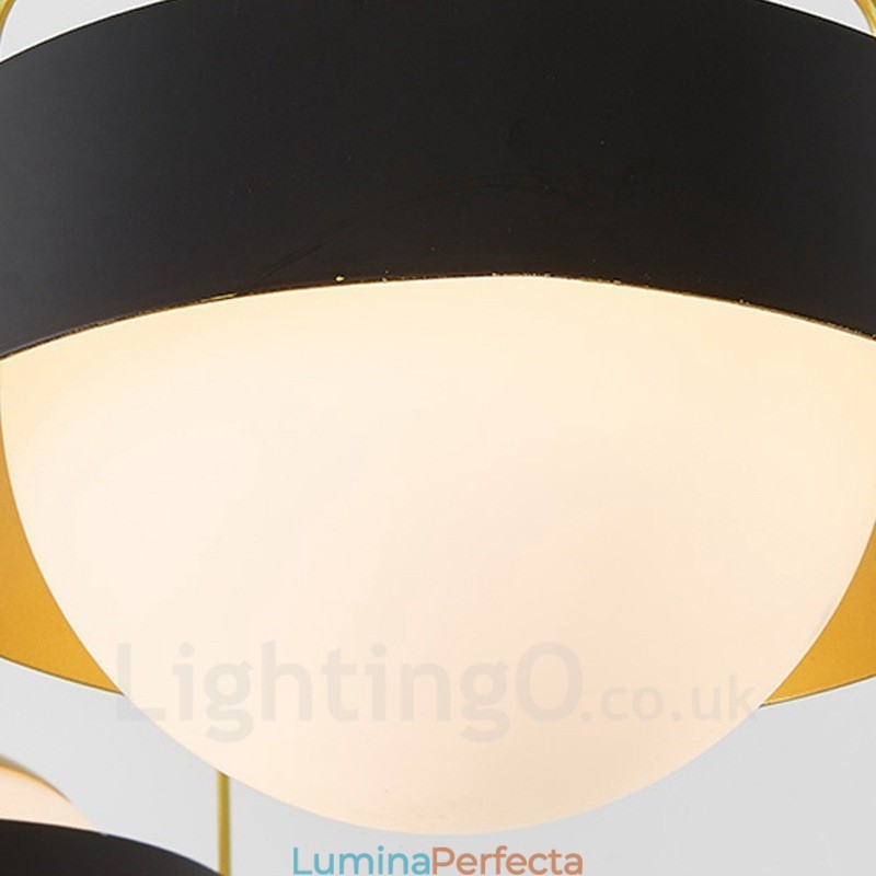 Plafoniere moderne și contemporane cu 3 lumini Candelabru placat cu cupru cu abajur din sticlă albă și neagră