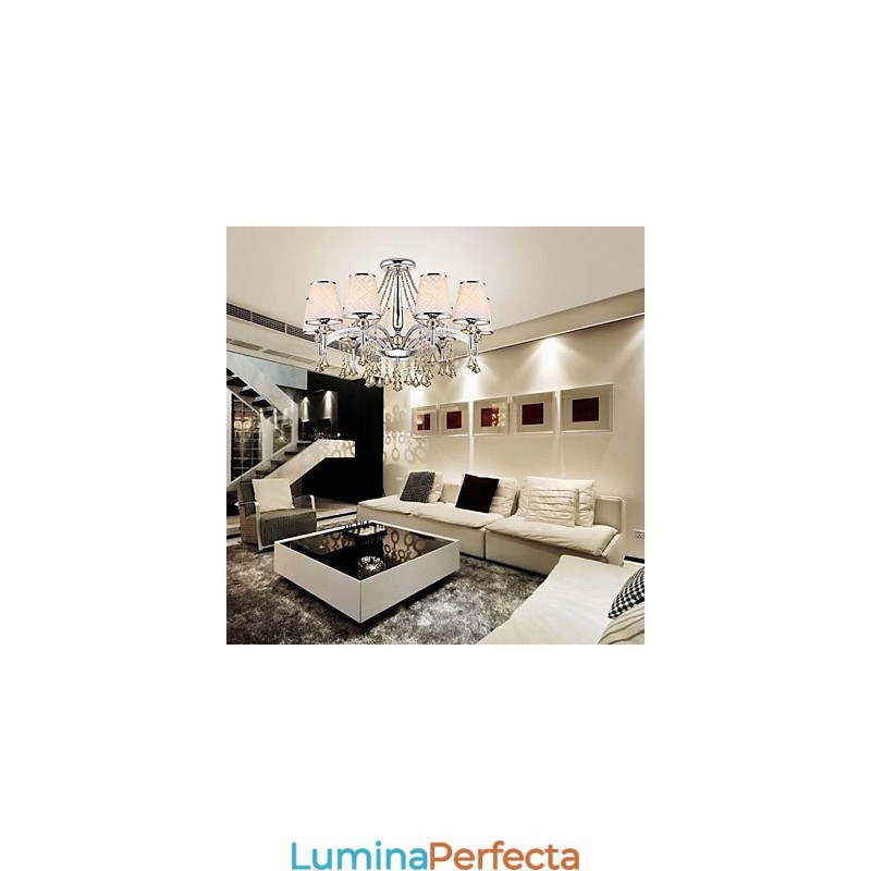 Candelabru contemporan modern din metal cromat din cristal