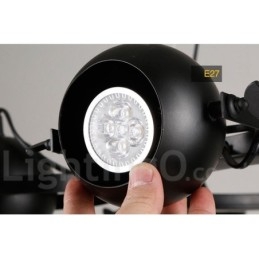 Lampă suspendată cu 6 lumini, retro, negru, de fier, cu abajururi de bile de fier negru
