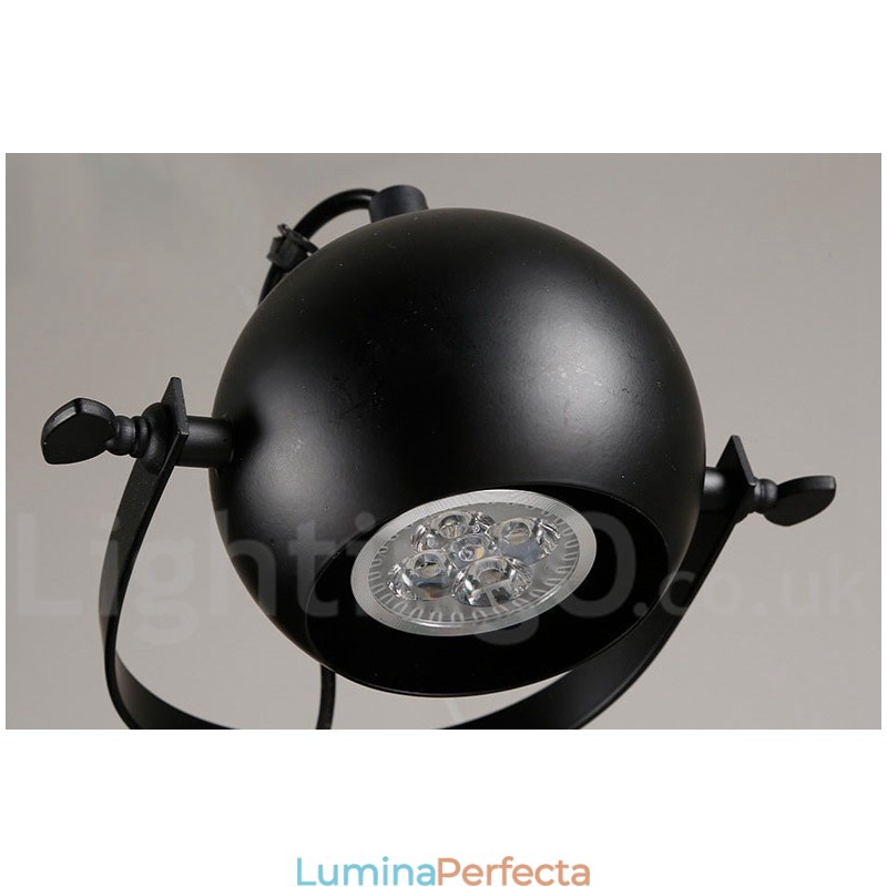 Lampă suspendată cu 6 lumini, retro, negru, de fier, cu abajururi de bile de fier negru