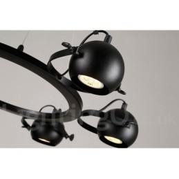 Lampă suspendată cu 6 lumini, retro, negru, de fier, cu abajururi de bile de fier negru