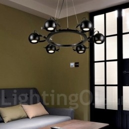 Lampă suspendată cu 6 lumini, retro, negru, de fier, cu abajururi de bile de fier negru