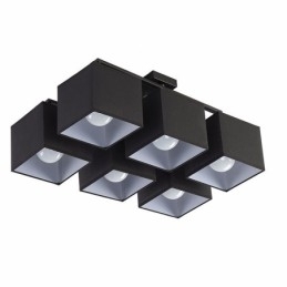 Plafoniere cu 6 lumini, moderne, contemporane, negre, montate pe plafon, cu abajur din material textil