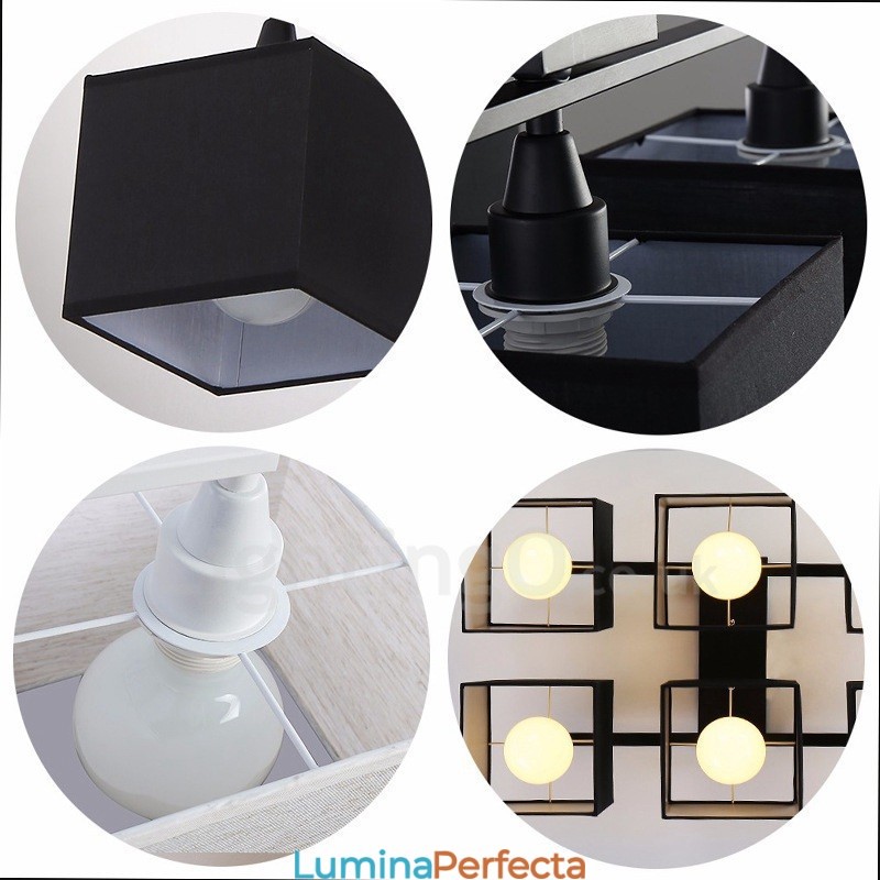 Plafoniere cu 6 lumini, moderne, contemporane, negre, montate pe plafon, cu abajur din material textil
