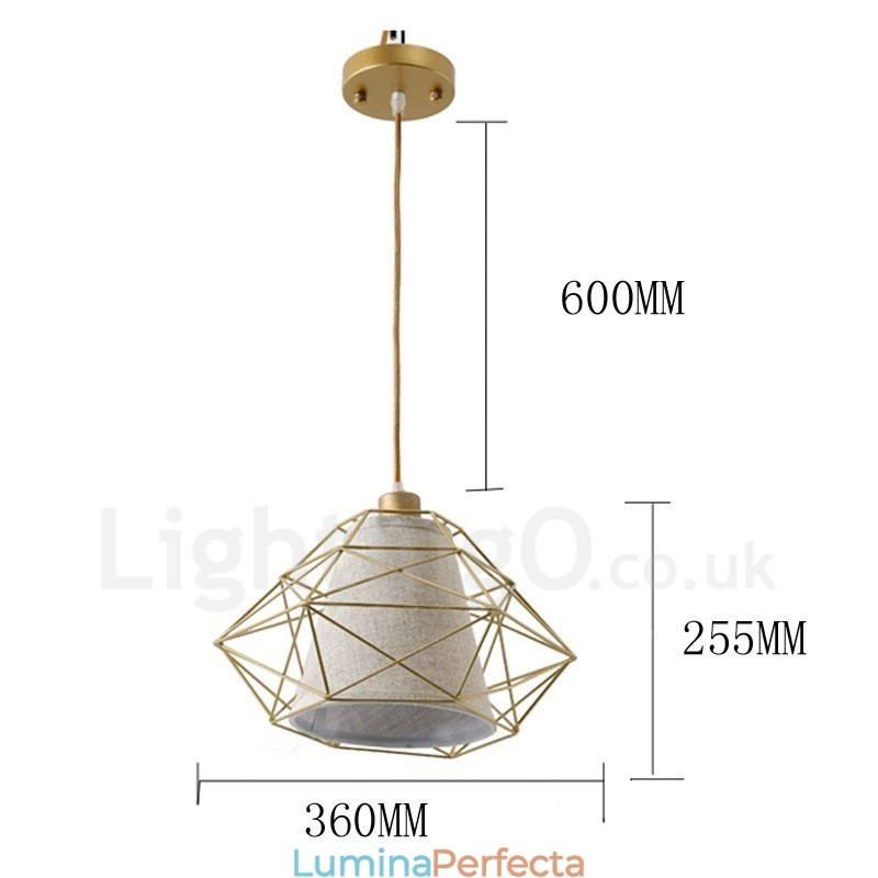 Lampă suspendată cu 1 lumină retro, vintage, negru, din fier, cu nuanțe din material textil