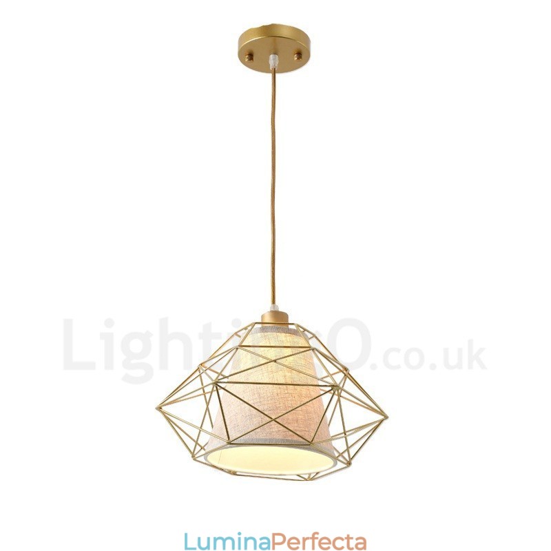 Lampă suspendată cu 1 lumină retro, vintage, negru, din fier, cu nuanțe din material textil