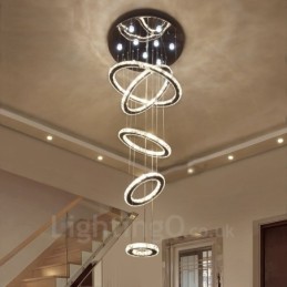 Reglabil Wi-Fi Smart Trei culori surse de lumină 5 inele Lampă suspendată de tavan modern din cristal Candelabru de interior