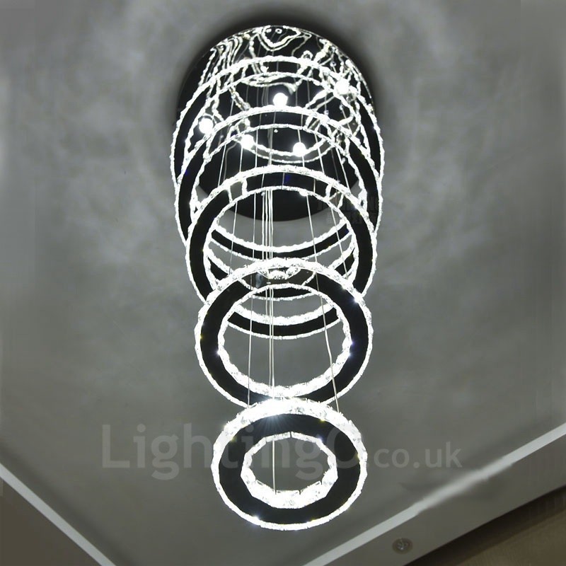 Reglabil Wi-Fi Smart Trei culori surse de lumină 5 inele Lampă suspendată de tavan modern din cristal Candelabru de interior