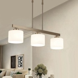 Candelabru de interior cu 3 lumini, cromat modern, iluminat suspendat pentru casă. Corpuri de iluminat cu abajururi de sticlă