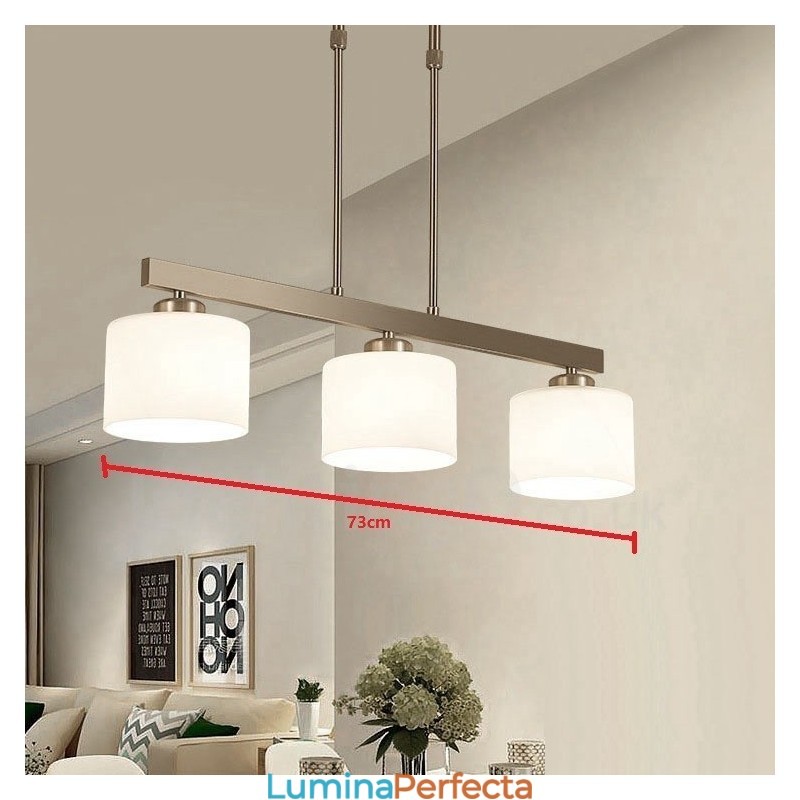 Candelabru de interior cu 3 lumini, cromat modern, iluminat suspendat pentru casă. Corpuri de iluminat cu abajururi de sticlă