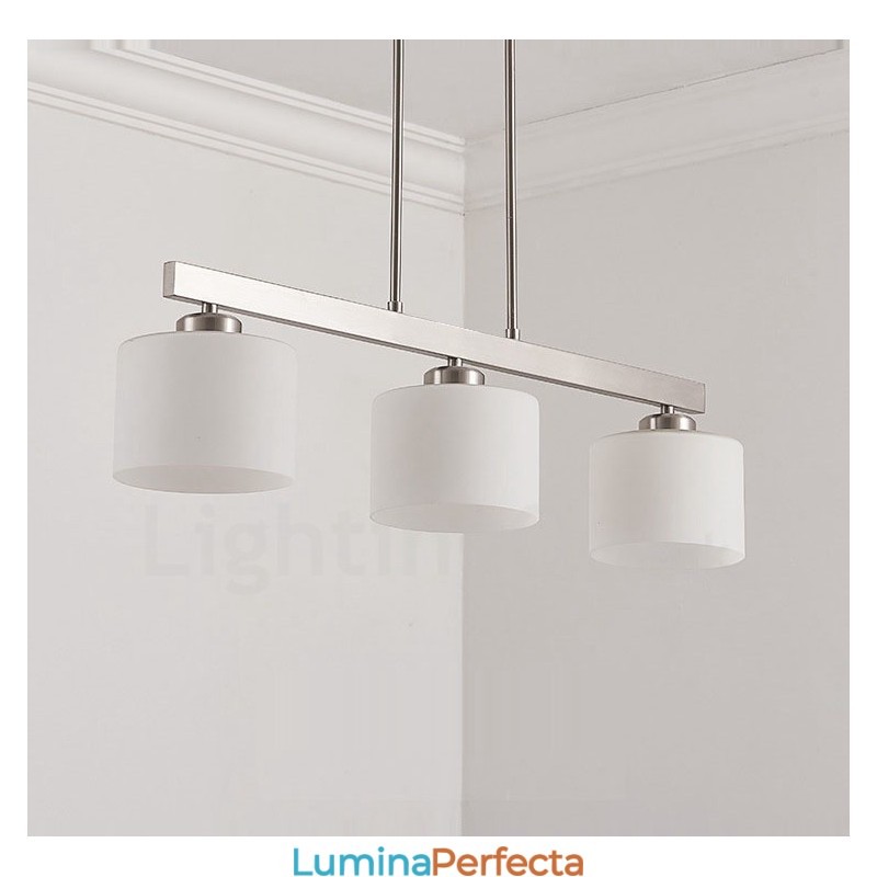 Candelabru de interior cu 3 lumini, cromat modern, iluminat suspendat pentru casă. Corpuri de iluminat cu abajururi de sticlă