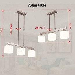 Candelabru de interior cu 3 lumini, cromat modern, iluminat suspendat pentru casă. Corpuri de iluminat cu abajururi de sticlă