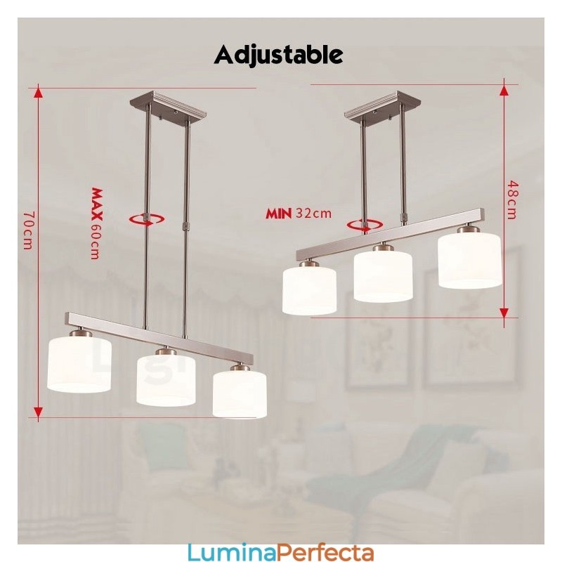 Candelabru de interior cu 3 lumini, cromat modern, iluminat suspendat pentru casă. Corpuri de iluminat cu abajururi de sticlă