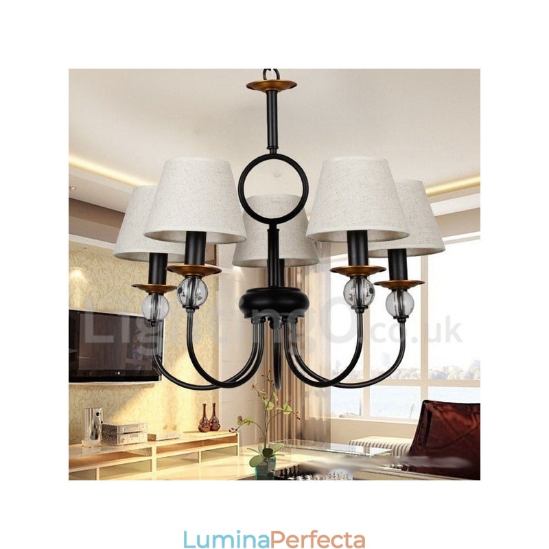 Candelabru contemporan în stil lumânare, cu 5 lumini, rustic, retro negru, stil mediteranean
