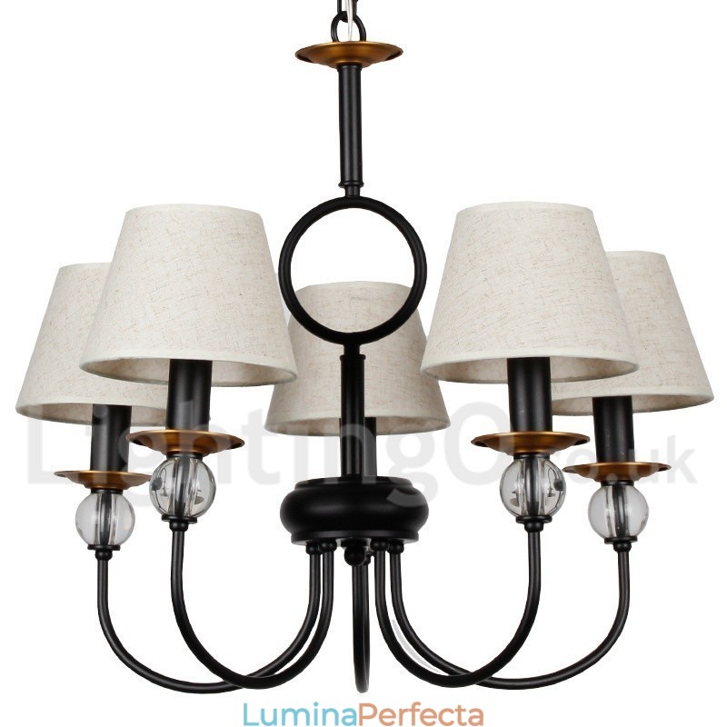 Candelabru contemporan în stil lumânare, cu 5 lumini, rustic, retro negru, stil mediteranean