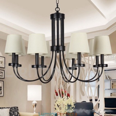 Candelabru negru, retro, în stil lumânare, cu 8 lumini Candelabru negru, retro, în stil lumânare, cu 8 lumini