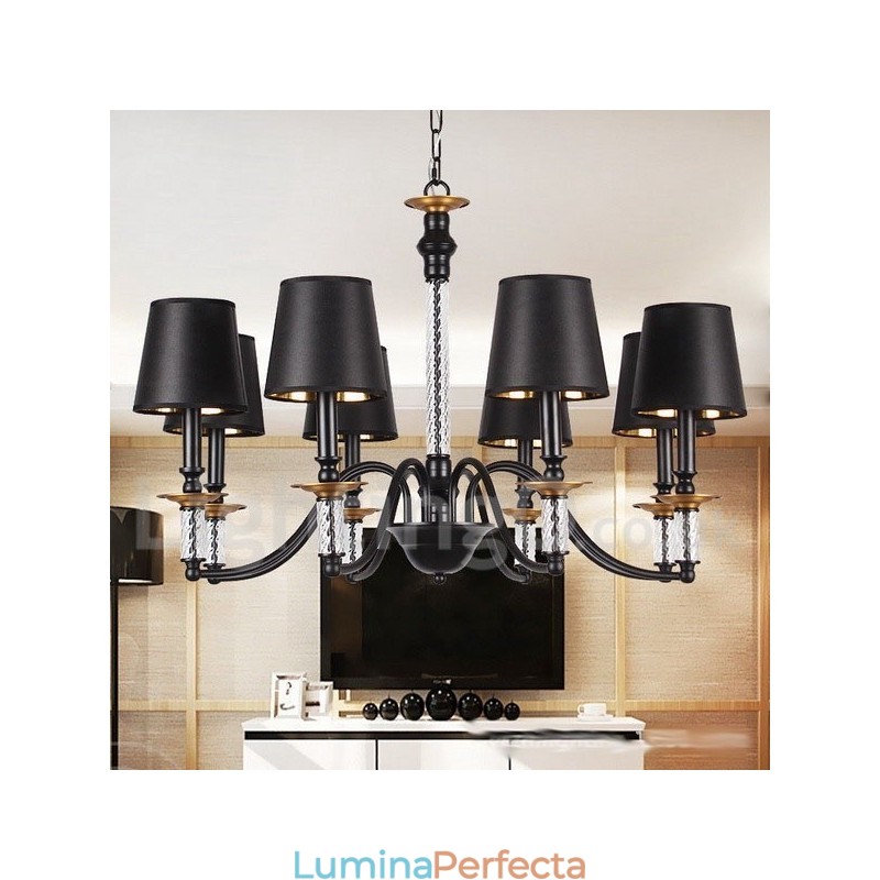 Candelabru în stil lumânare retro negru cu 8 lumini