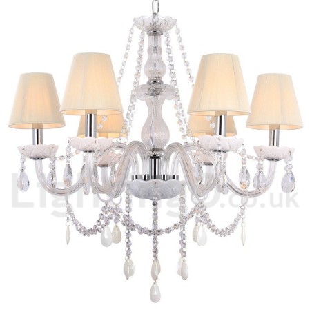 Candelabru în stil lumânare din cristal K9 alb cu 6 lumini Candelabru în stil lumânare din cristal K9 alb cu 6 lumini
