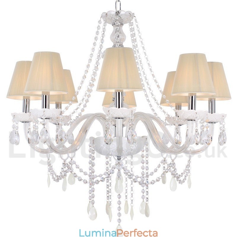 Candelabru în stil lumânare din cristal K9 alb cu 8 lumini