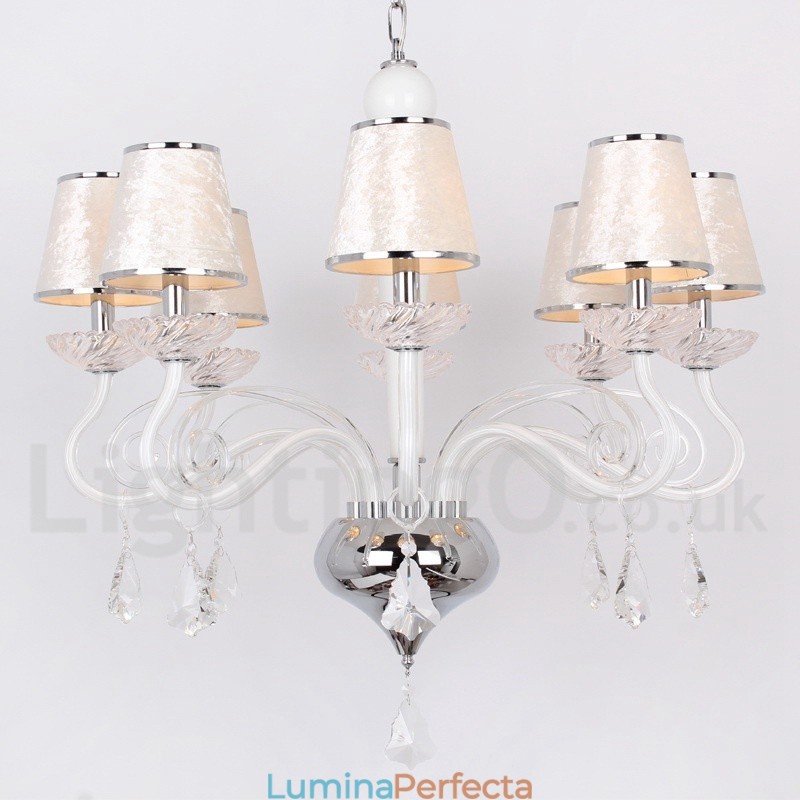 Candelabru în stil lumânare din cristal K9 alb, cu 8 lumini