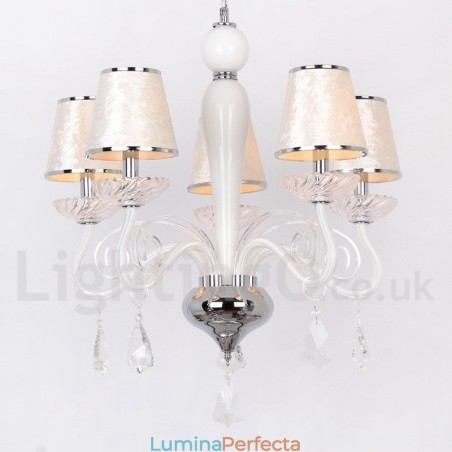 Candelabru contemporan K9, alb, cu 5 lumini, în stil lumânare
