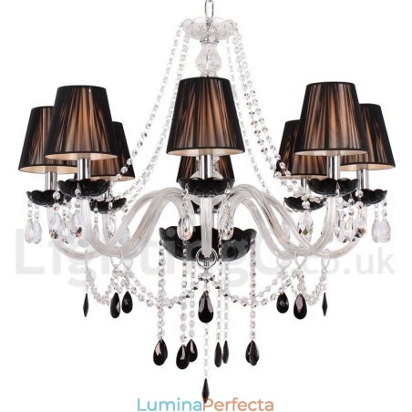 Candelabru contemporan cu 8 lumini, negru periat K9, în stil lumânare de cristal Candelabru contemporan cu 8 lumini, negru periat K9, în stil lumânare de cristal