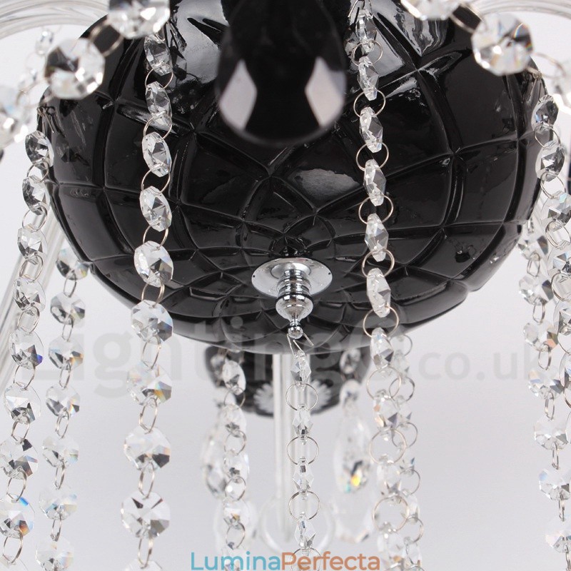 Candelabru contemporan cu 8 lumini, negru periat K9, în stil lumânare de cristal