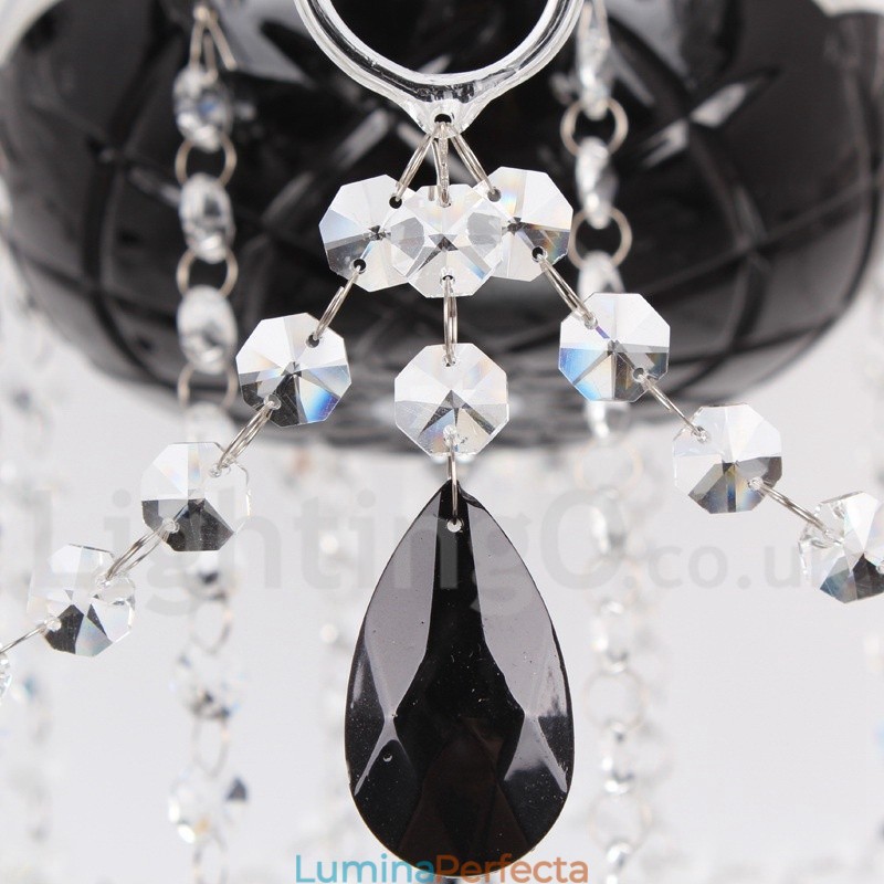 Candelabru contemporan cu 8 lumini, negru periat K9, în stil lumânare de cristal