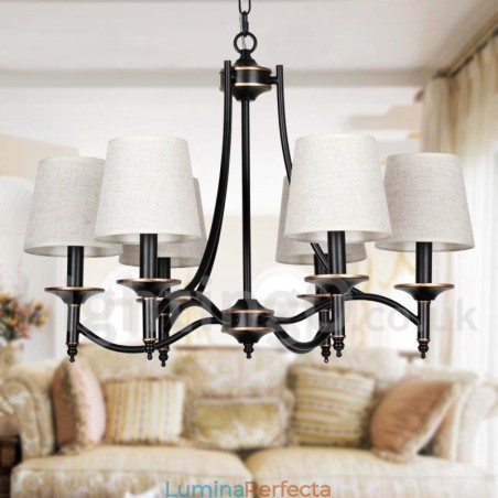 Candelabru contemporan în stil lumânare cu 6 lumini, rustic retro, negru Candelabru contemporan în stil lumânare cu 6 lumini, rustic retro, negru