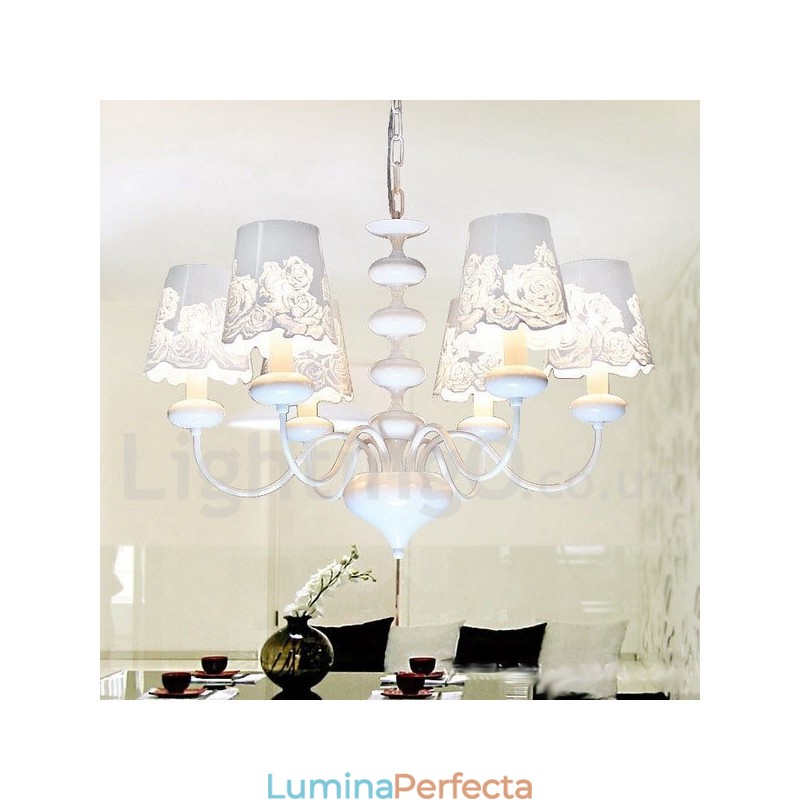 Candelabru cu 6 lumini, modern, contemporan alb, stil lumânare