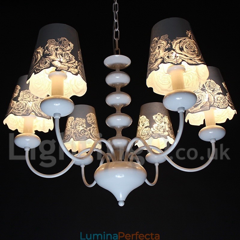 Candelabru cu 6 lumini, modern, contemporan alb, stil lumânare