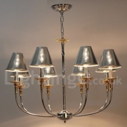 Candelabru cromat modern, în stil lumânare, cu 8 lumini