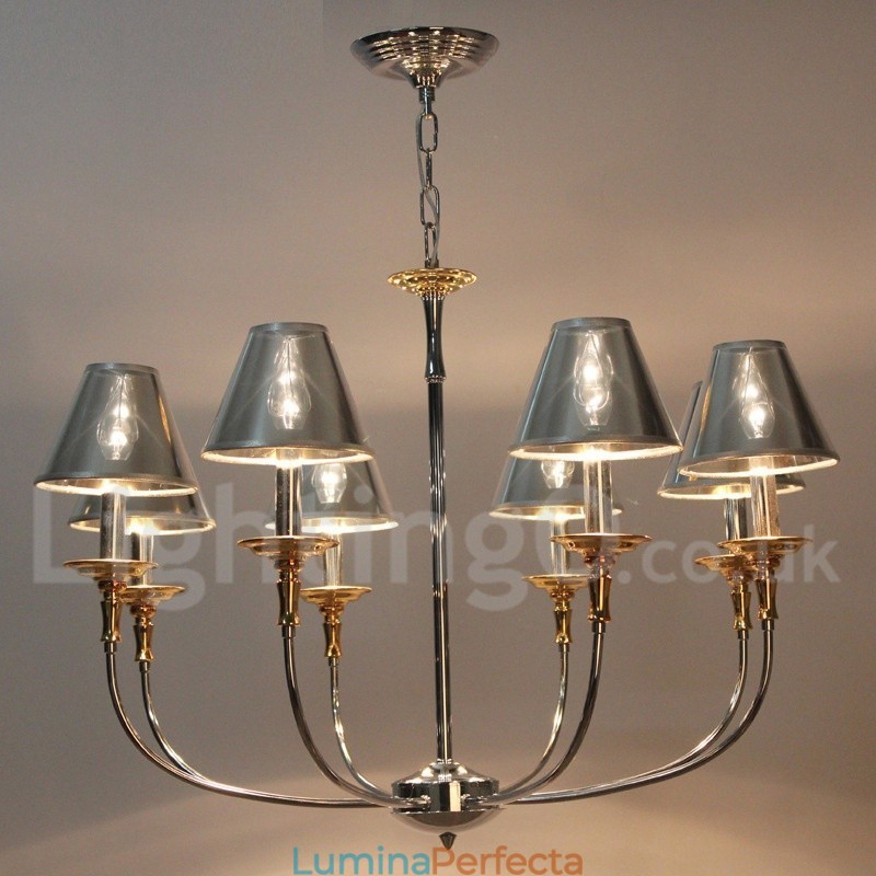 Candelabru cromat modern, în stil lumânare, cu 8 lumini