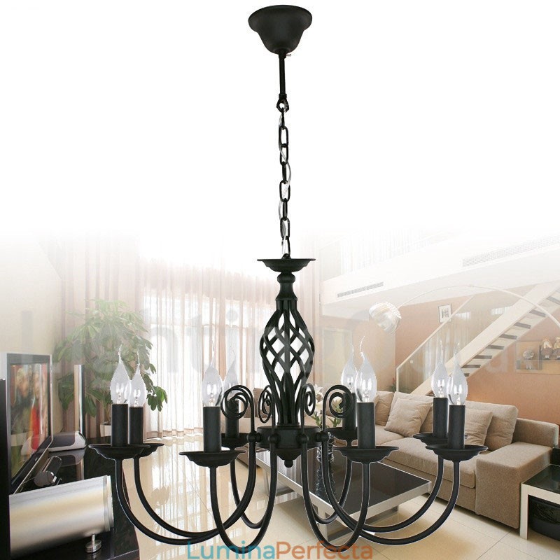 Candelabru în stil lumânare, retro, negru, contemporan cu 8 lumini