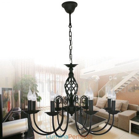 Candelabru în stil lumânare, retro, negru, contemporan cu 8 lumini Candelabru în stil lumânare, retro, negru, contemporan cu 8 lumini