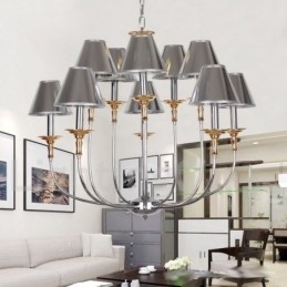 Candelabru cromat, modern, contemporan, în stil lumânare, cu 10 lumini
